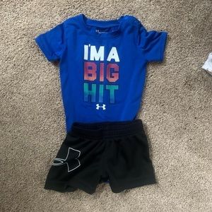 6-9 month under armour boys shorts outfit. Blue and gray. Excellent condition